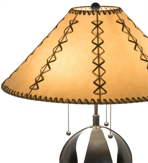 Meyda Lighting Sedona 28" 3-Light Timeless Bronze Table Lamp With Brown Faux Leather Shade