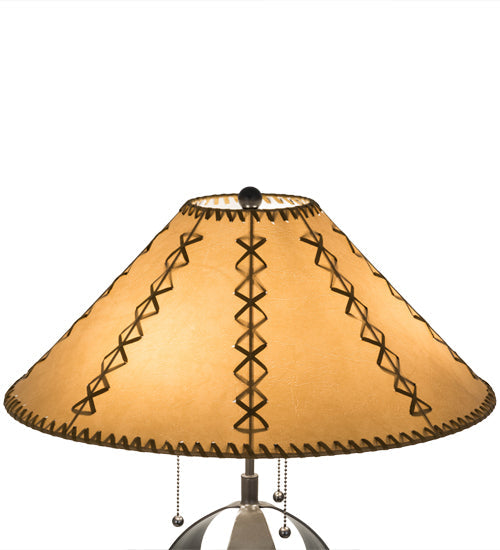 Meyda Lighting Sedona 28" 3-Light Timeless Bronze Table Lamp With Brown Faux Leather Shade