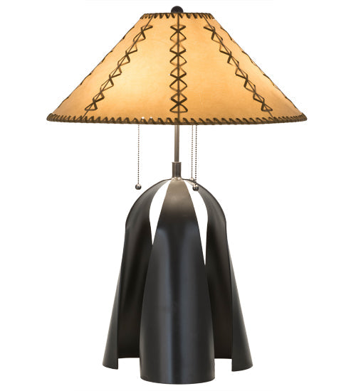 Meyda Lighting Sedona 28" 3-Light Timeless Bronze Table Lamp With Brown Faux Leather Shade