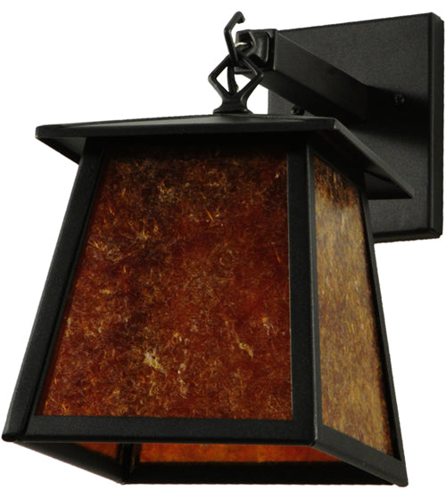 Meyda Lighting Seneca 10" Textured Black Hanging Wall Sconce With Amber Mica Shade Glass