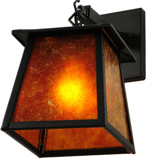 Meyda Lighting Seneca 10" Textured Black Hanging Wall Sconce With Amber Mica Shade Glass