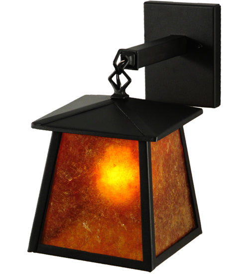 Meyda Lighting Seneca 10" Textured Black Hanging Wall Sconce With Amber Mica Shade Glass