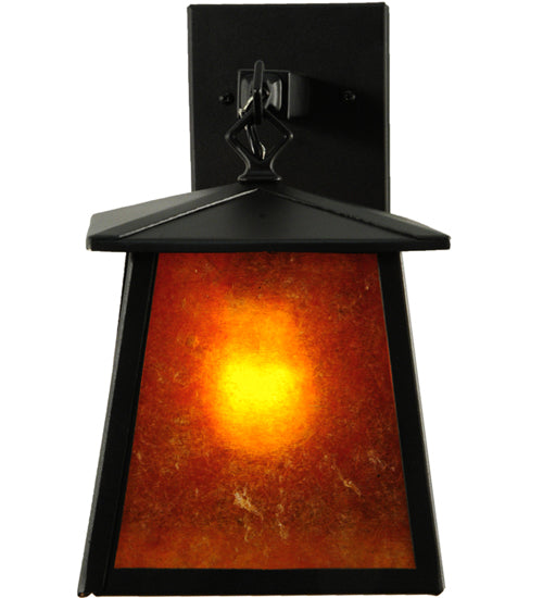 Meyda Lighting Seneca 10" Textured Black Hanging Wall Sconce With Amber Mica Shade Glass