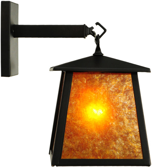 Meyda Lighting Seneca 10" Textured Black Hanging Wall Sconce With Amber Mica Shade Glass