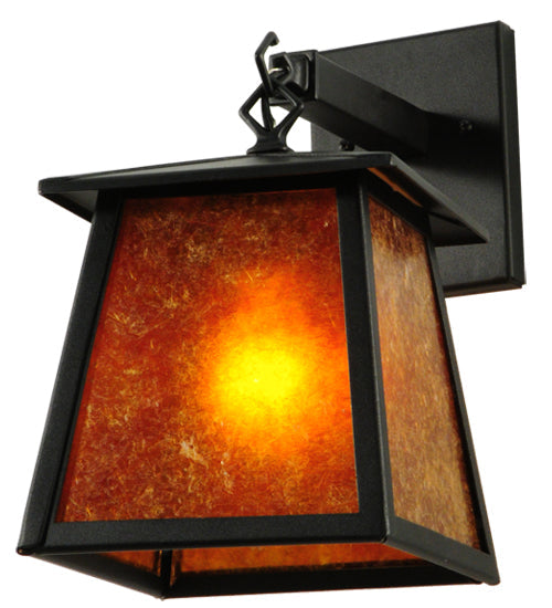 Meyda Lighting Seneca 10" Textured Black Hanging Wall Sconce With Amber Mica Shade Glass