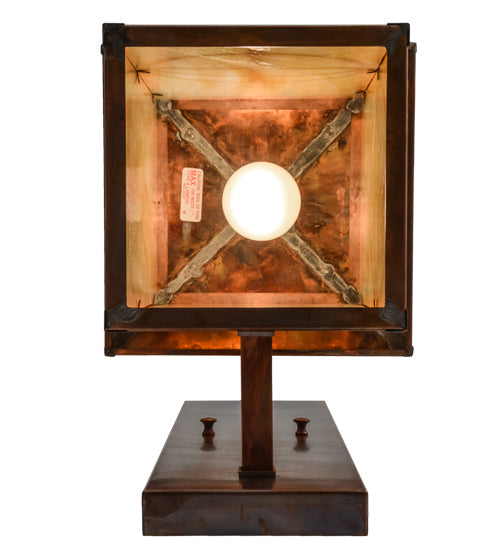 Meyda Lighting Seneca 10" Vintage Copper Circle Cross Solid Mount Wall Sconce With Beige Iridescent Shade Glass