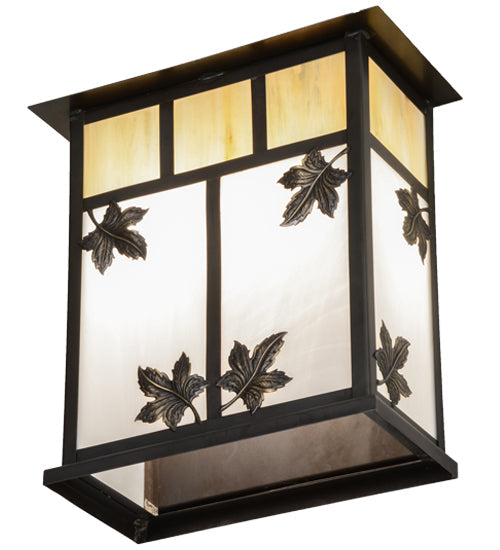 Meyda Lighting Seneca 12" 2-Light Craftsman Brown Maple Leaf Wall Sconce With White & Beige Iridescent Shade Glass