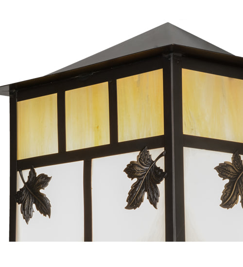 Meyda Lighting Seneca 12" 2-Light Craftsman Brown Maple Leaf Wall Sconce With White & Beige Iridescent Shade Glass