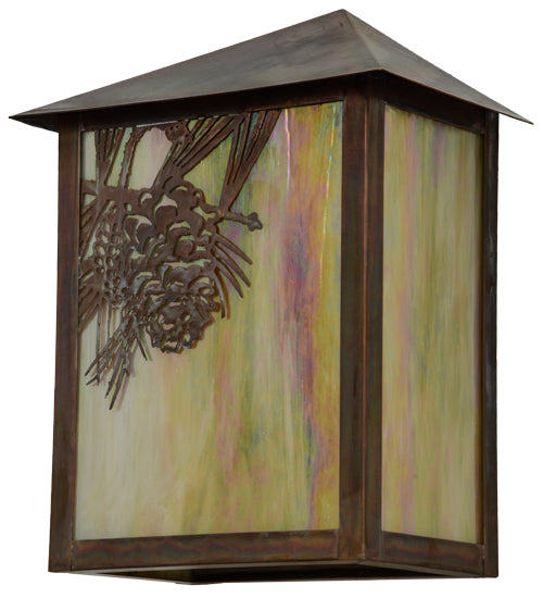 Meyda Lighting Seneca 12" 2-Light Vintage Copper Winter Pine Wall Sconce With Beige Irisdescent Shade Glass