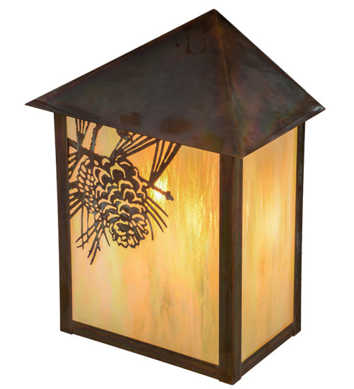 Meyda Lighting Seneca 12" 2-Light Vintage Copper Winter Pine Wall Sconce With Beige Irisdescent Shade Glass