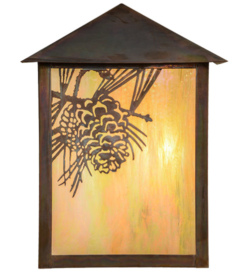 Meyda Lighting Seneca 12" 2-Light Vintage Copper Winter Pine Wall Sconce With Beige Irisdescent Shade Glass