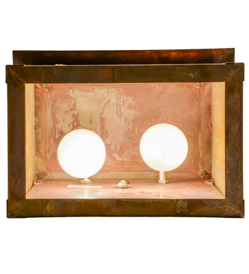 Meyda Lighting Seneca 12" 2-Light Vintage Copper Winter Pine Wall Sconce With Beige Irisdescent Shade Glass