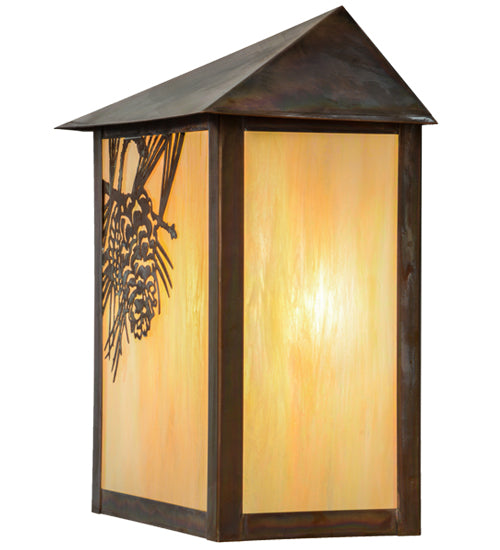 Meyda Lighting Seneca 12" 2-Light Vintage Copper Winter Pine Wall Sconce With Beige Irisdescent Shade Glass