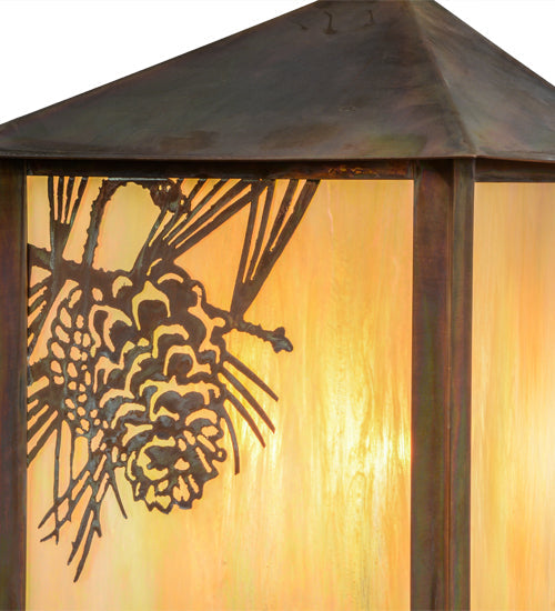 Meyda Lighting Seneca 12" 2-Light Vintage Copper Winter Pine Wall Sconce With Beige Irisdescent Shade Glass