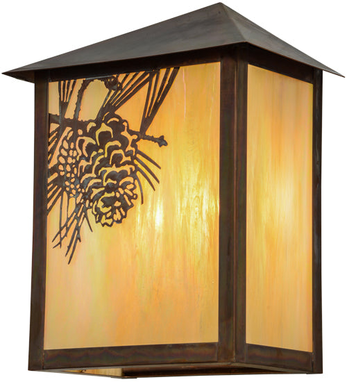 Meyda Lighting Seneca 12" 2-Light Vintage Copper Winter Pine Wall Sconce With Beige Irisdescent Shade Glass