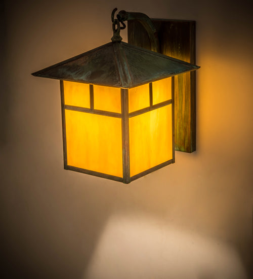 Meyda Lighting Seneca 12" Copper Verdigris Wall Sconce With Amber Tawnyrock Idalight Shade Glass