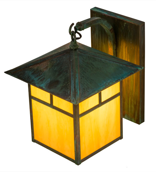 Meyda Lighting Seneca 12" Copper Verdigris Wall Sconce With Amber Tawnyrock Idalight Shade Glass