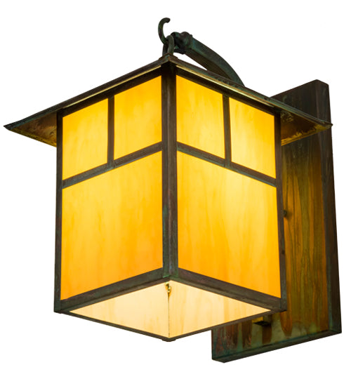Meyda Lighting Seneca 12" Copper Verdigris Wall Sconce With Amber Tawnyrock Idalight Shade Glass