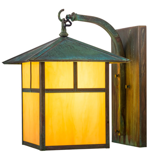 Meyda Lighting Seneca 12" Copper Verdigris Wall Sconce With Amber Tawnyrock Idalight Shade Glass