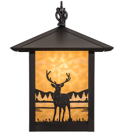 Meyda Lighting Seneca 12" Craftsman Brown Deer Creek Center Hanging Wall Sconce With Beige Art Shade Glass