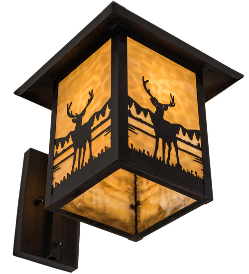 Meyda Lighting Seneca 12" Craftsman Brown Deer Creek Center Hanging Wall Sconce With Beige Art Shade Glass