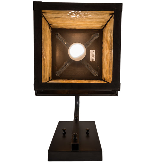 Meyda Lighting Seneca 12" Craftsman Brown Deer Creek Center Hanging Wall Sconce With Beige Art Shade Glass