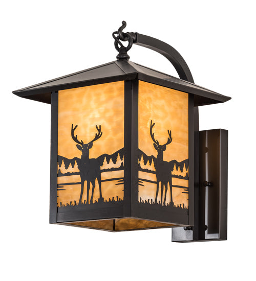 Meyda Lighting Seneca 12" Craftsman Brown Deer Creek Center Hanging Wall Sconce With Beige Art Shade Glass