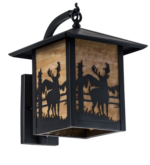 Meyda Lighting Seneca 12" Craftsman Brown Deer Creek Left Hanging Wall Sconce With Beige Art Shade Glass