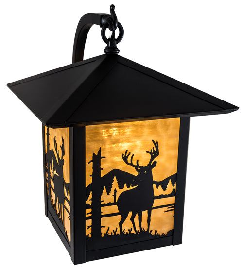 Meyda Lighting Seneca 12" Craftsman Brown Deer Creek Left Hanging Wall Sconce With Beige Art Shade Glass