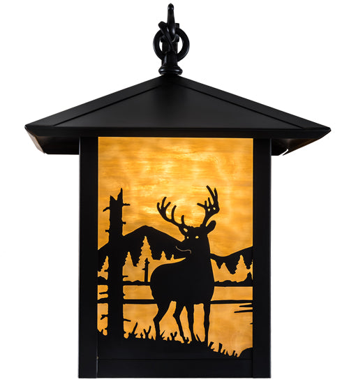 Meyda Lighting Seneca 12" Craftsman Brown Deer Creek Left Hanging Wall Sconce With Beige Art Shade Glass