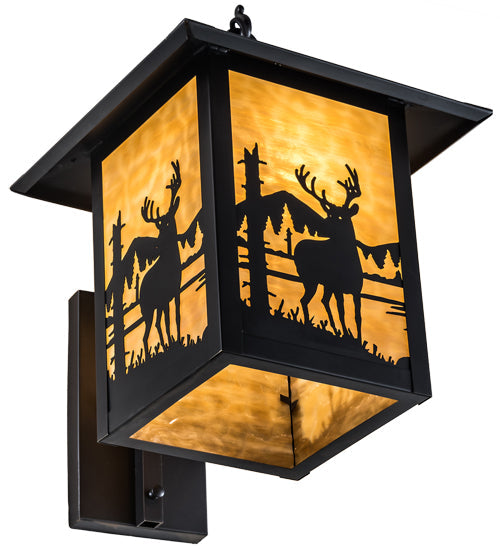 Meyda Lighting Seneca 12" Craftsman Brown Deer Creek Left Hanging Wall Sconce With Beige Art Shade Glass