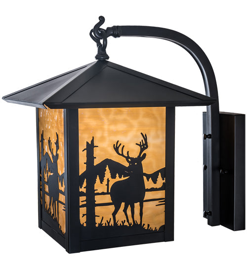 Meyda Lighting Seneca 12" Craftsman Brown Deer Creek Left Hanging Wall Sconce With Beige Art Shade Glass