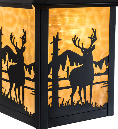 Meyda Lighting Seneca 12" Craftsman Brown Deer Creek Left Hanging Wall Sconce With Beige Art Shade Glass