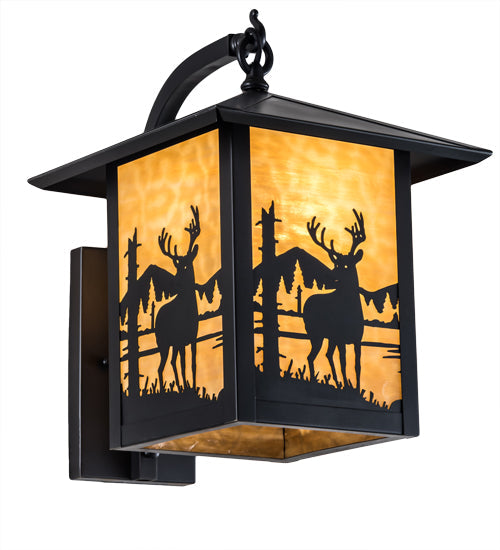 Meyda Lighting Seneca 12" Craftsman Brown Deer Creek Left Hanging Wall Sconce With Beige Art Shade Glass