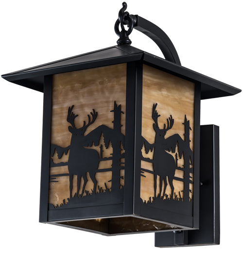 Meyda Lighting Seneca 12" Craftsman Brown Deer Creek Right Hanging Wall Sconce With Beige Art Shade Glass