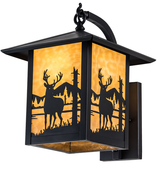 Meyda Lighting Seneca 12" Craftsman Brown Deer Creek Right Hanging Wall Sconce With Beige Art Shade Glass