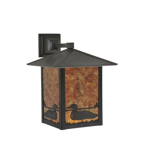 Meyda Lighting Seneca 12" Craftsman Brown Loon Wall Sconce With Amber Mica Shade Glass