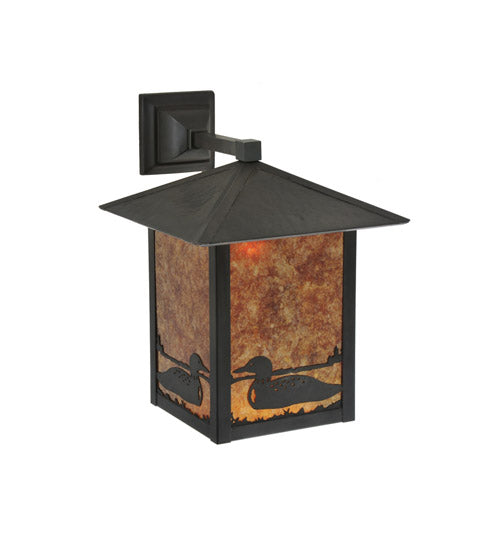 Meyda Lighting Seneca 12" Craftsman Brown Loon Wall Sconce With Amber Mica Shade Glass