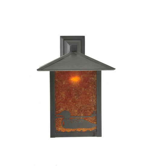 Meyda Lighting Seneca 12" Craftsman Brown Loon Wall Sconce With Amber Mica Shade Glass