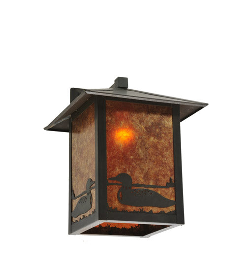 Meyda Lighting Seneca 12" Craftsman Brown Loon Wall Sconce With Amber Mica Shade Glass