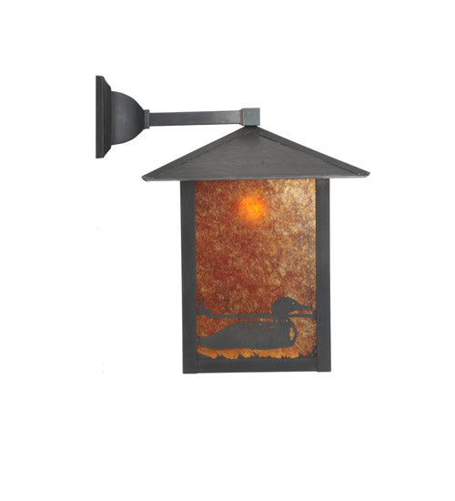 Meyda Lighting Seneca 12" Craftsman Brown Loon Wall Sconce With Amber Mica Shade Glass