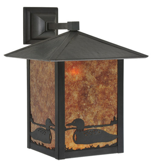 Meyda Lighting Seneca 12" Craftsman Brown Loon Wall Sconce With Amber Mica Shade Glass