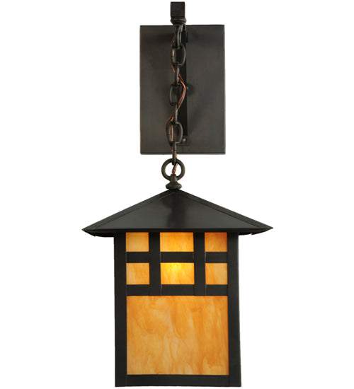 Meyda Lighting Seneca 12" Craftsman Brown Window Pane Hanging Wall Sconce With Ambra Siena Idalight Shade Glass