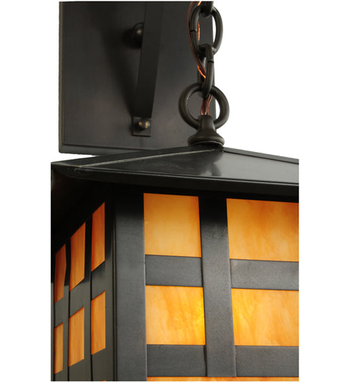 Meyda Lighting Seneca 12" Craftsman Brown Window Pane Hanging Wall Sconce With Ambra Siena Idalight Shade Glass