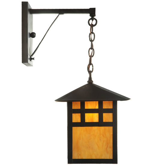 Meyda Lighting Seneca 12" Craftsman Brown Window Pane Hanging Wall Sconce With Ambra Siena Idalight Shade Glass