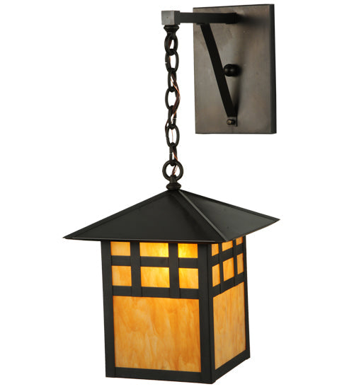 Meyda Lighting Seneca 12" Craftsman Brown Window Pane Hanging Wall Sconce With Ambra Siena Idalight Shade Glass