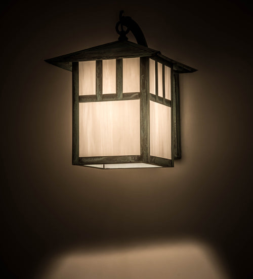 Meyda Lighting Seneca 12" Verdigris Double Bar Mission Curved Arm Wall Sconce With White Shade Glass