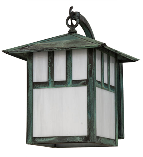 Meyda Lighting Seneca 12" Verdigris Double Bar Mission Curved Arm Wall Sconce With White Shade Glass