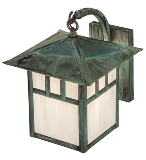 Meyda Lighting Seneca 12" Verdigris Double Bar Mission Curved Arm Wall Sconce With White Shade Glass