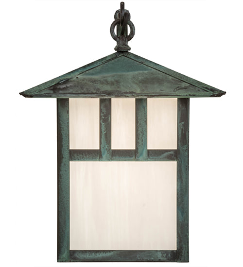 Meyda Lighting Seneca 12" Verdigris Double Bar Mission Curved Arm Wall Sconce With White Shade Glass